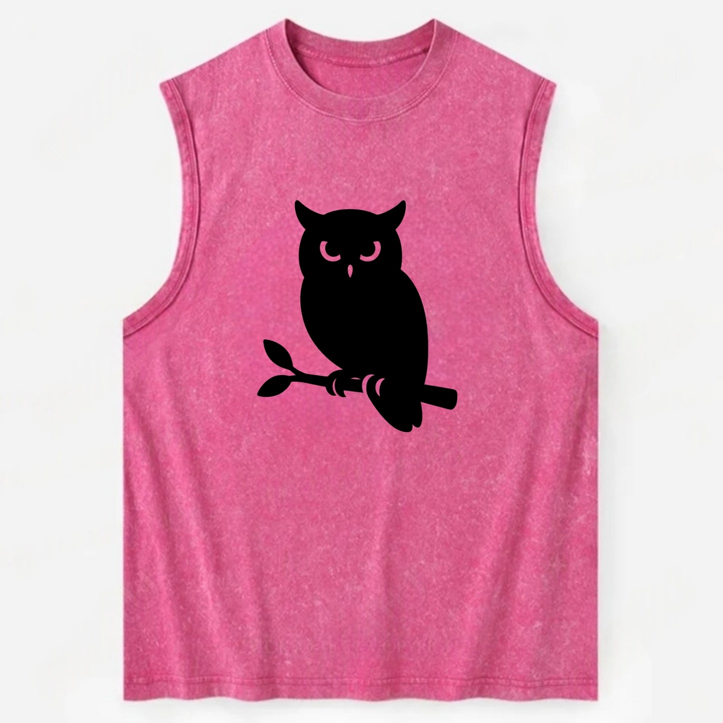 Owl perched on branch at night - Vintage Washed Tank - Pink
