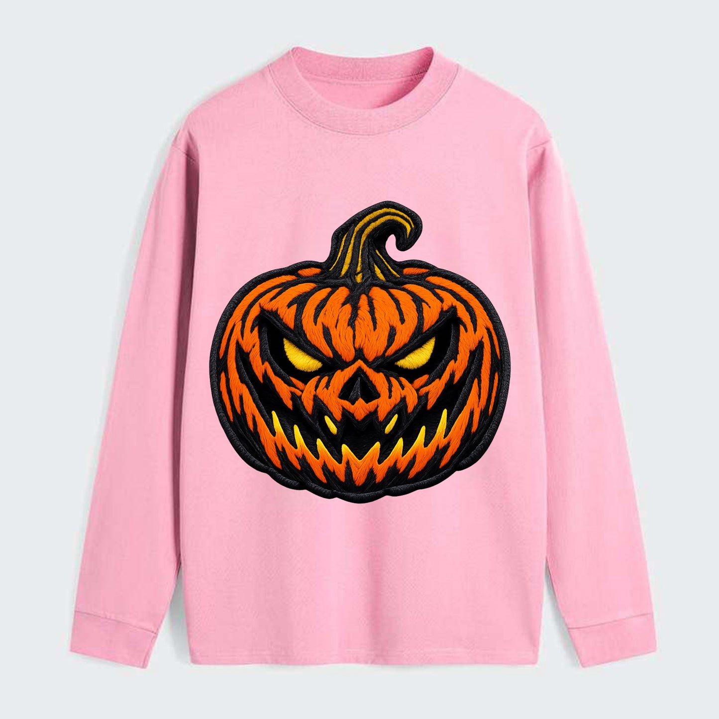 HALLOWEEN PUMPKIN - jack o lantern in orange and black , spooky - Classic Long Sleeve Shirt - Pink