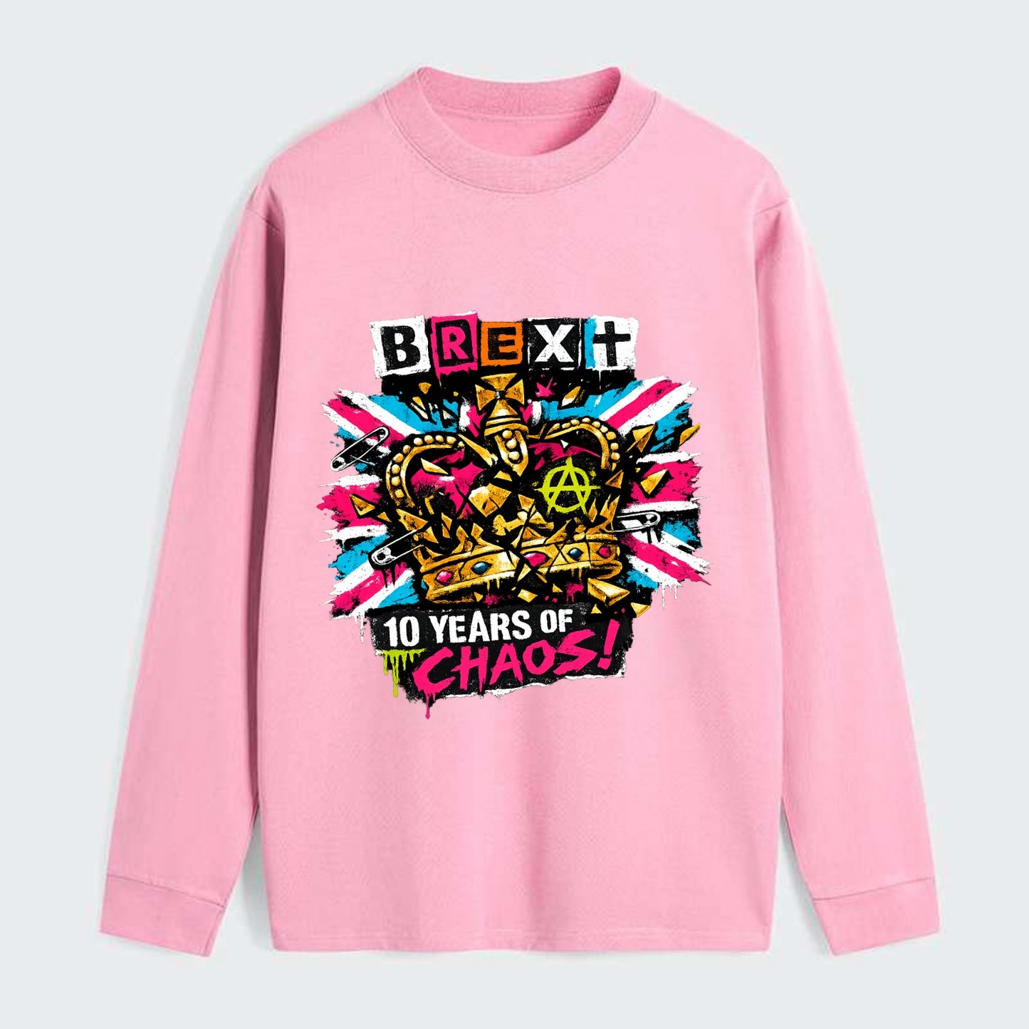 BROKEN CROWN | Shattered British crown | Gold fragments scattered | - Classic Long Sleeve Shirt - Pink