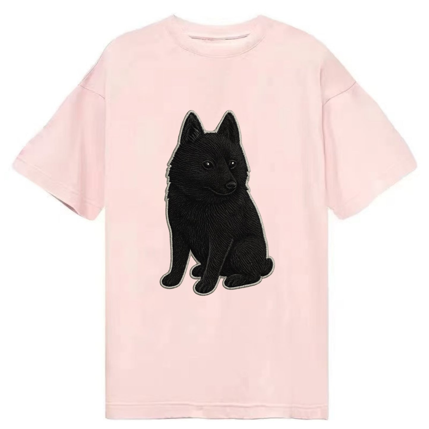 Schipperke - Solid black small embroidered sitting pose - Classic T-shirt - Pink