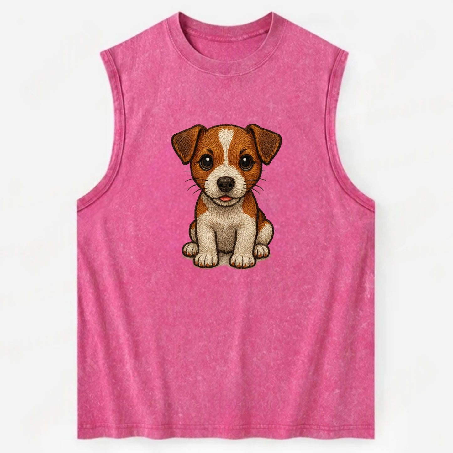 Baby Jack Russell Terrier Puppy - white with markings, alert ears, energetic - Vintage Washed Tank - Pink