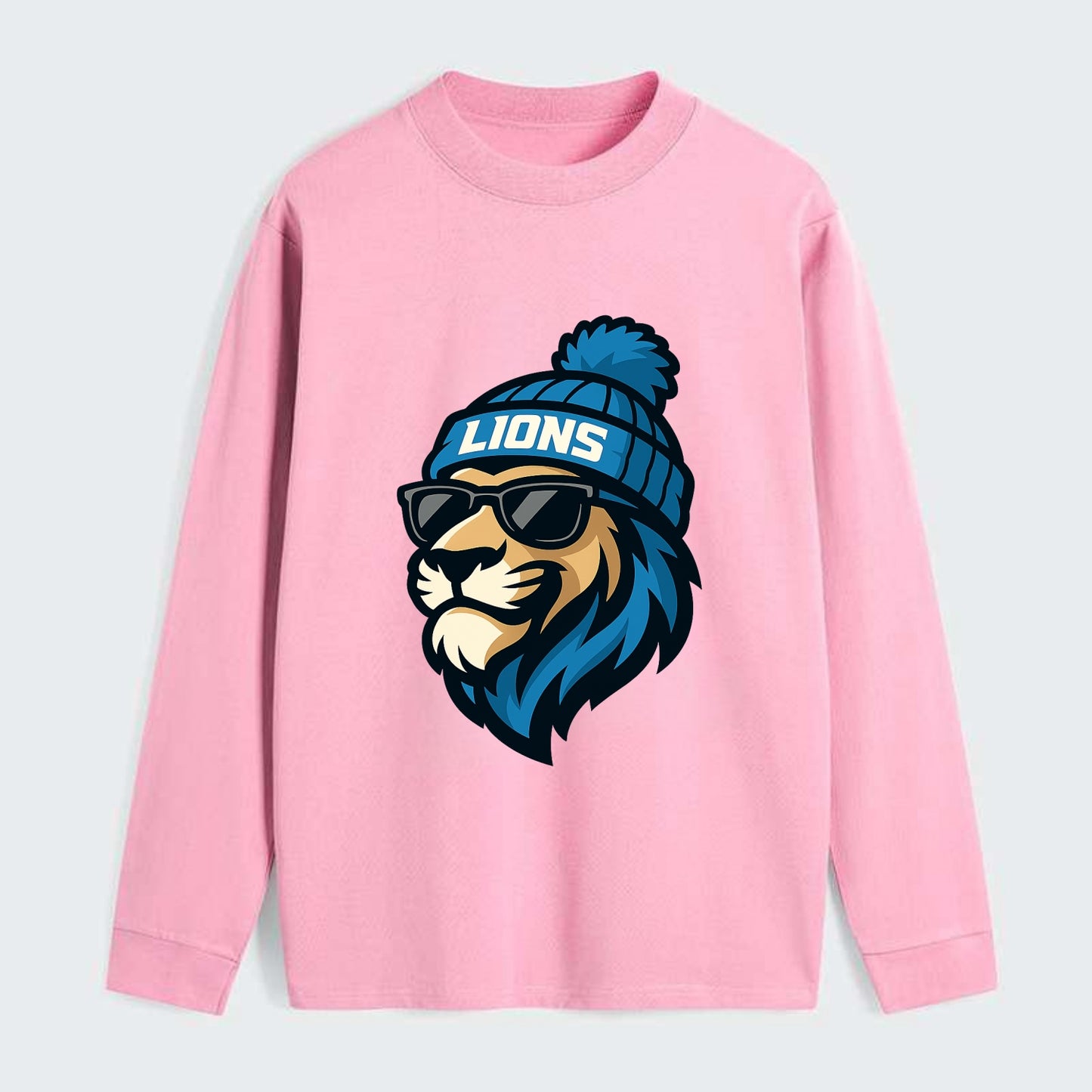 Detroit Lion wearing Lions Honolulu blue and silver beanie with pom pom - Classic Long Sleeve Shirt - Pink