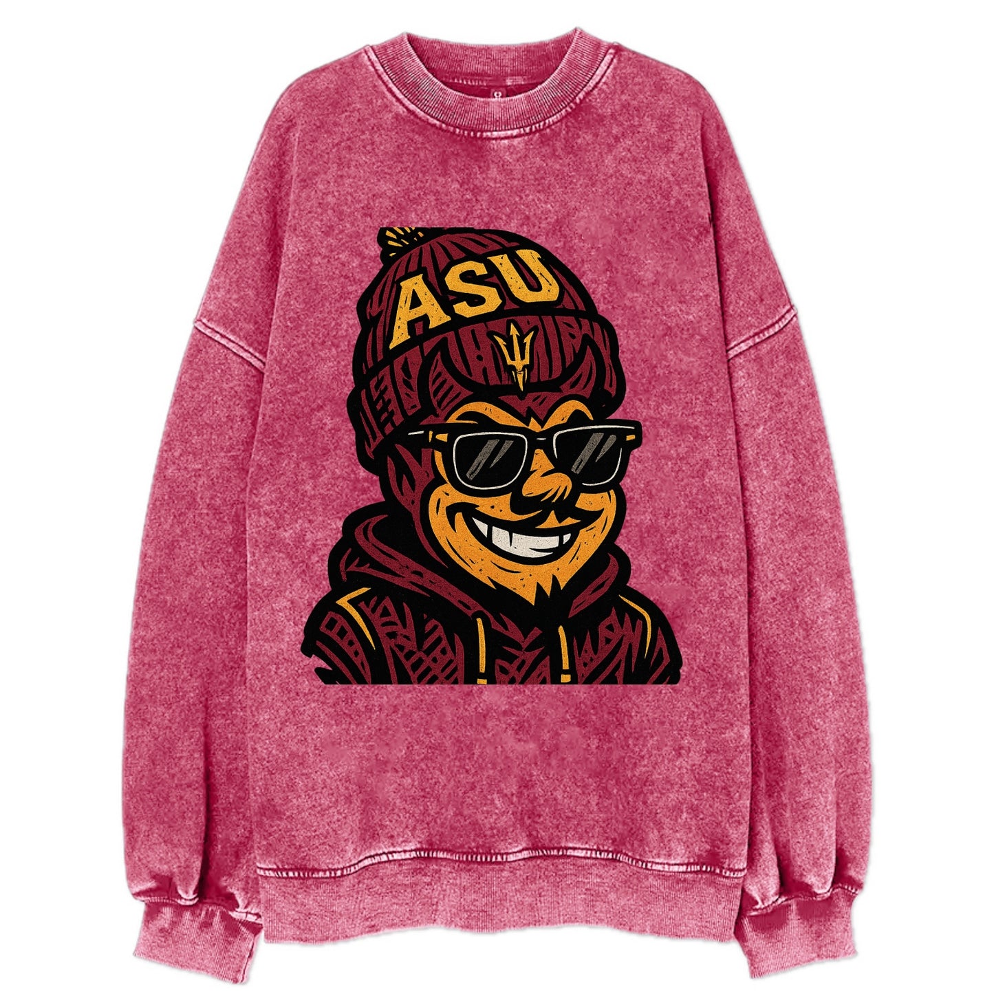 Tempe Sparky wearing Arizona State beanie with fork patch - Vintage Sweatshirt - Pink