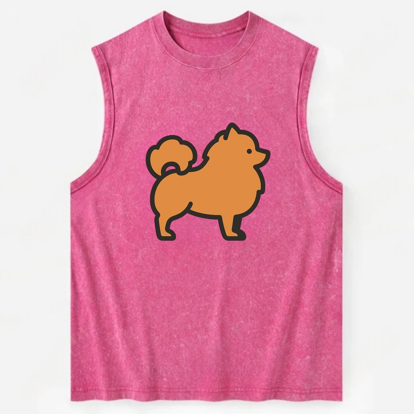 Pomeranian - Orange fluffy flat side profile - Vintage Washed Tank - Pink