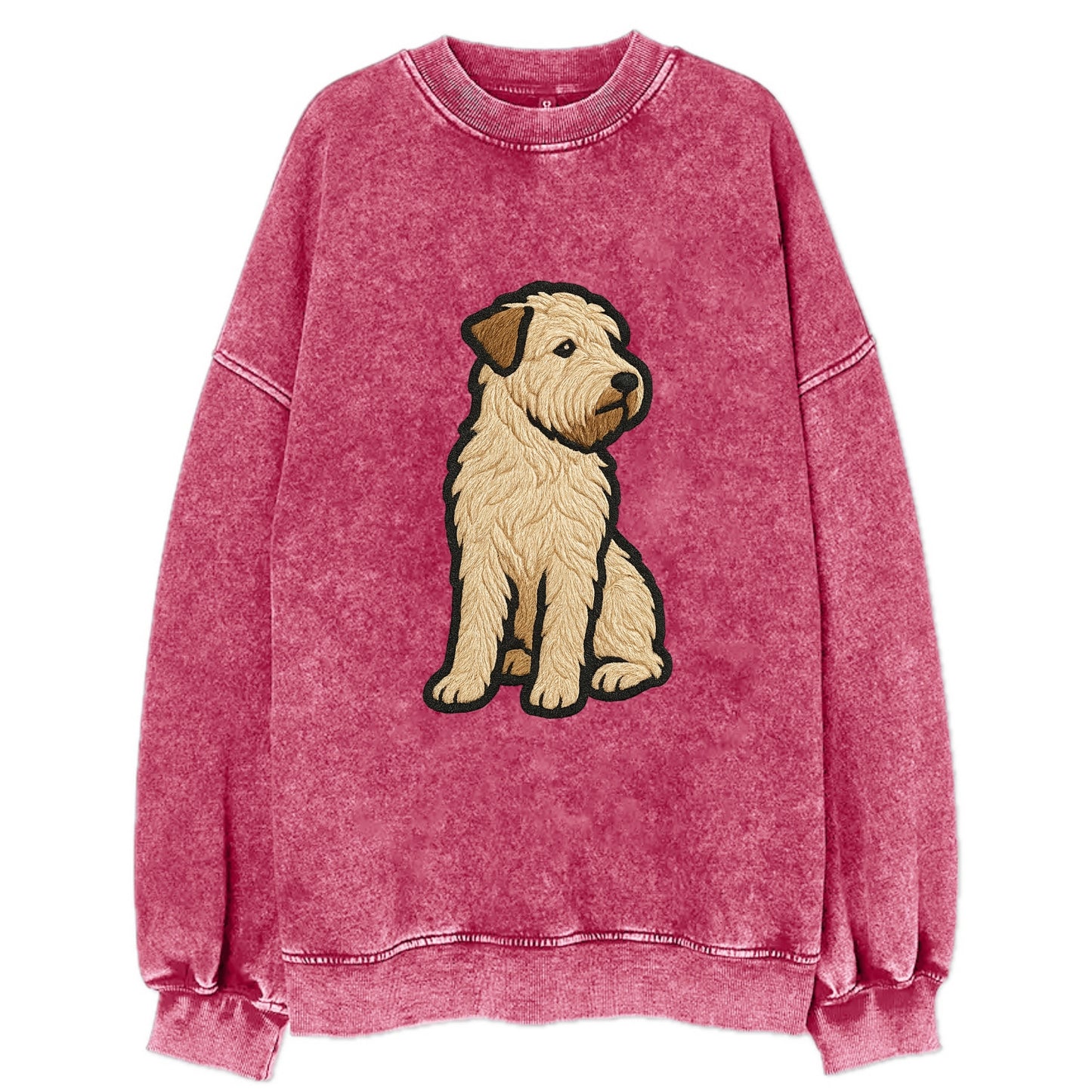 Soft Coated Wheaten Terrier - Light tan flowing coat embroidered pose - Vintage Sweatshirt - Pink