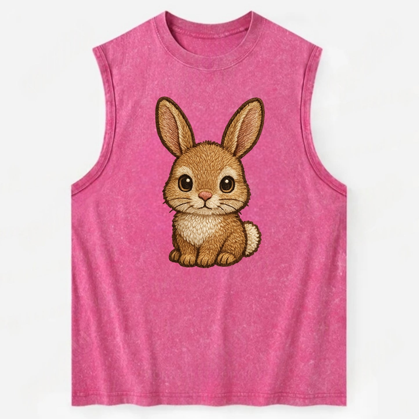 Baby Rabbit - long ears, fluffy white tail, pink nose, large brown eyes, - Vintage Washed Tank - Pink