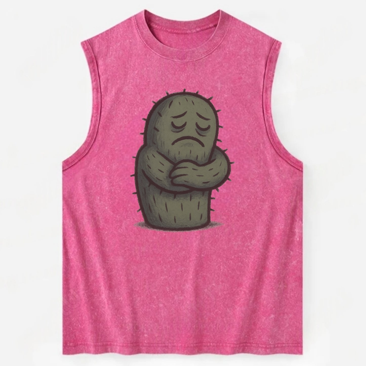 SINGLE IS VALID | Content cactus hugging itself - Vintage Washed Tank - Pink