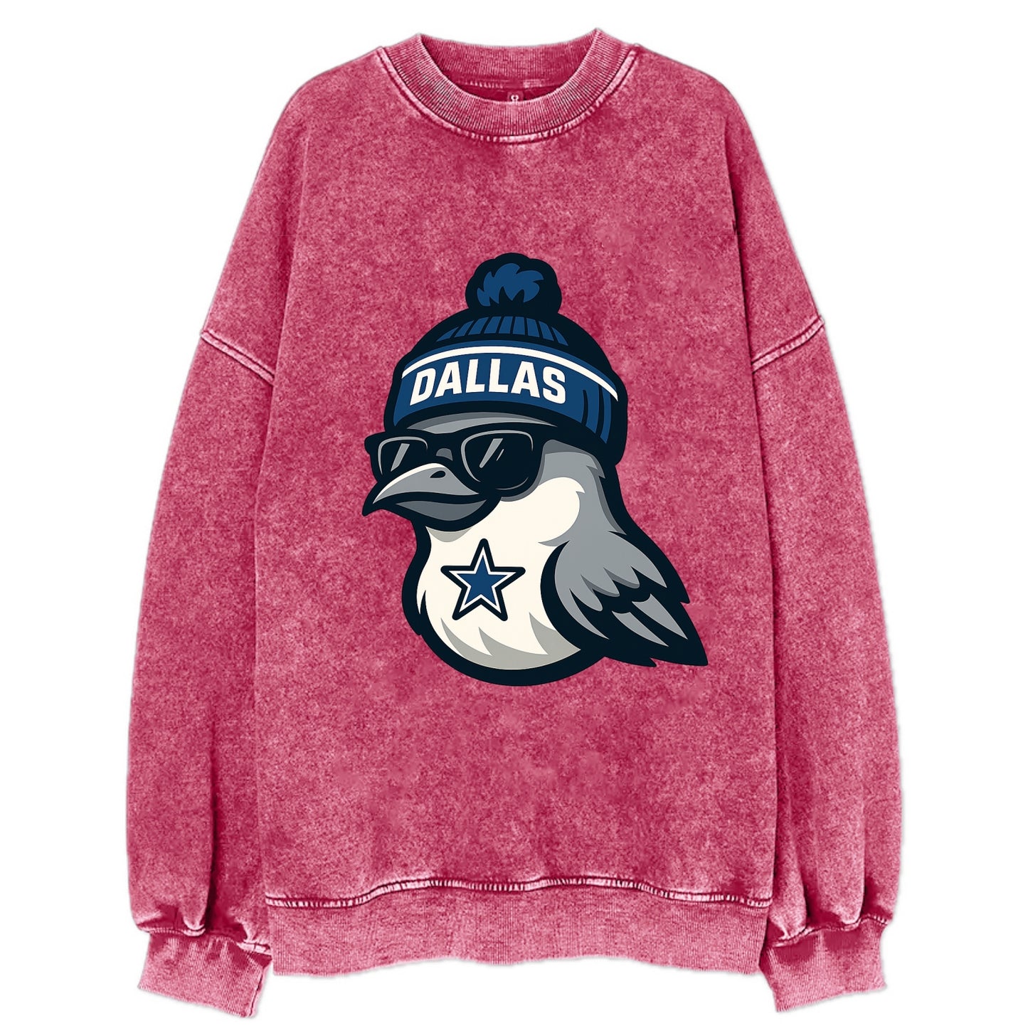 Dallas Mockingbird wearing Cowboys beanie with sheriff star and wayfarer - Vintage Sweatshirt - Pink