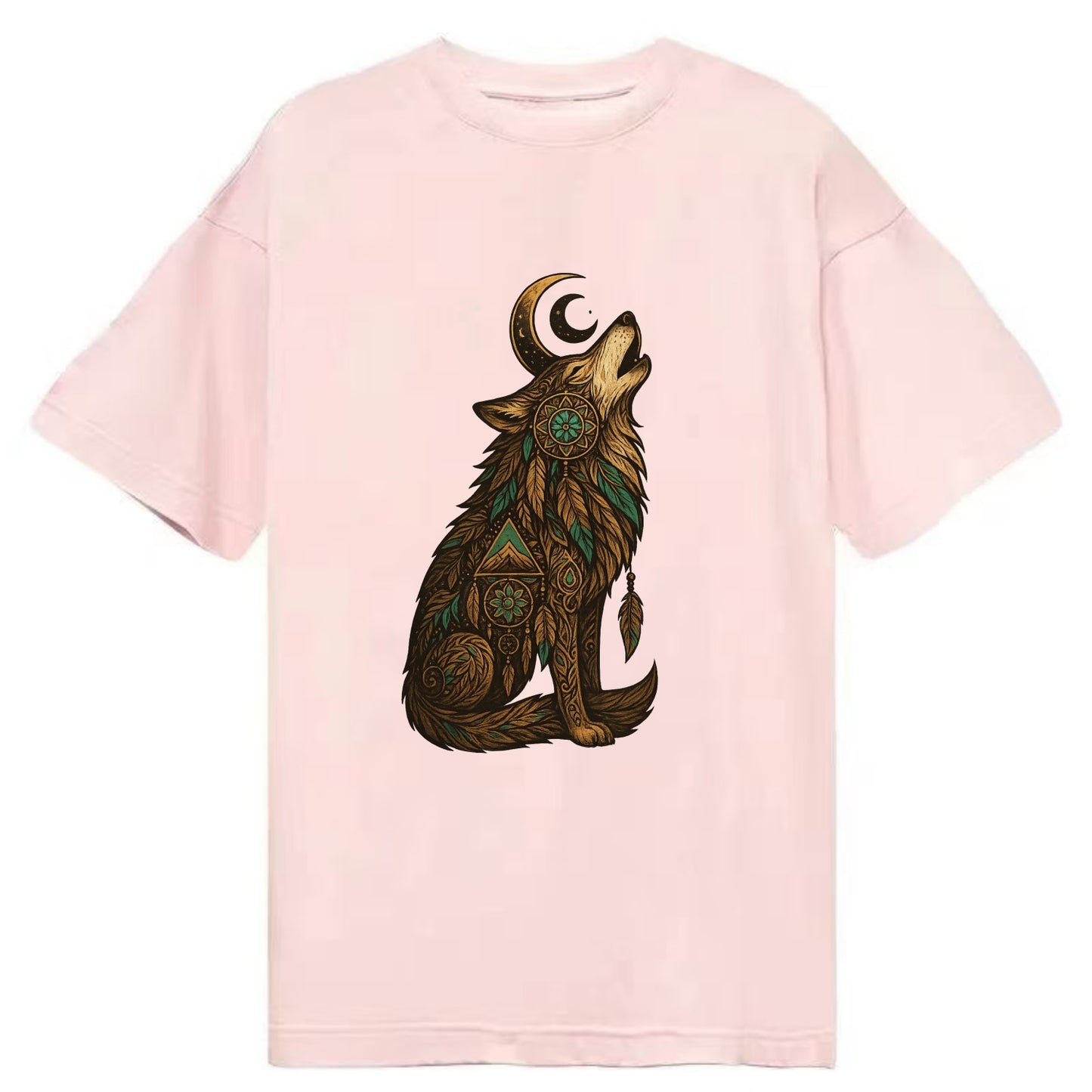 Celestial Moon Wolf - Classic T-shirt - Pink
