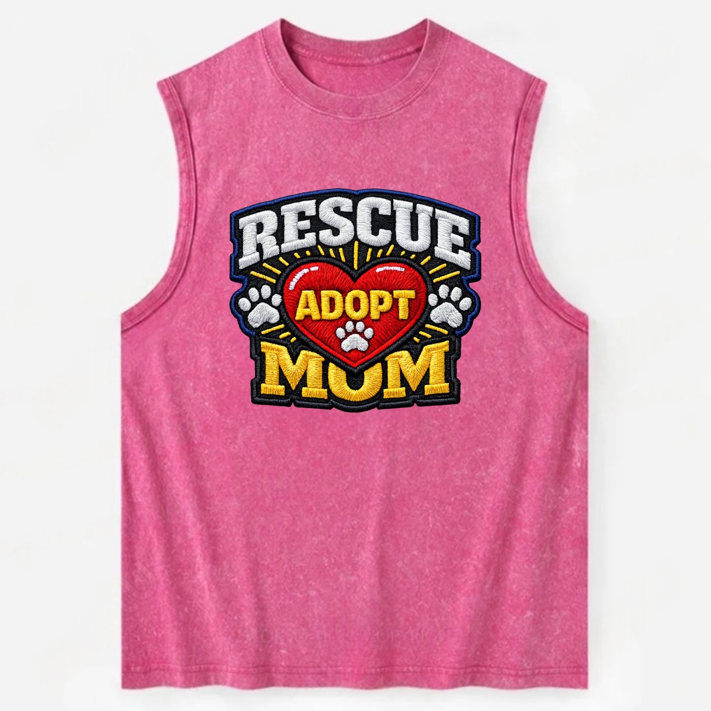 RESCUE MOM - heart with ADOPT text in red , shelter advocate - Vintage Washed Tank - Pink
