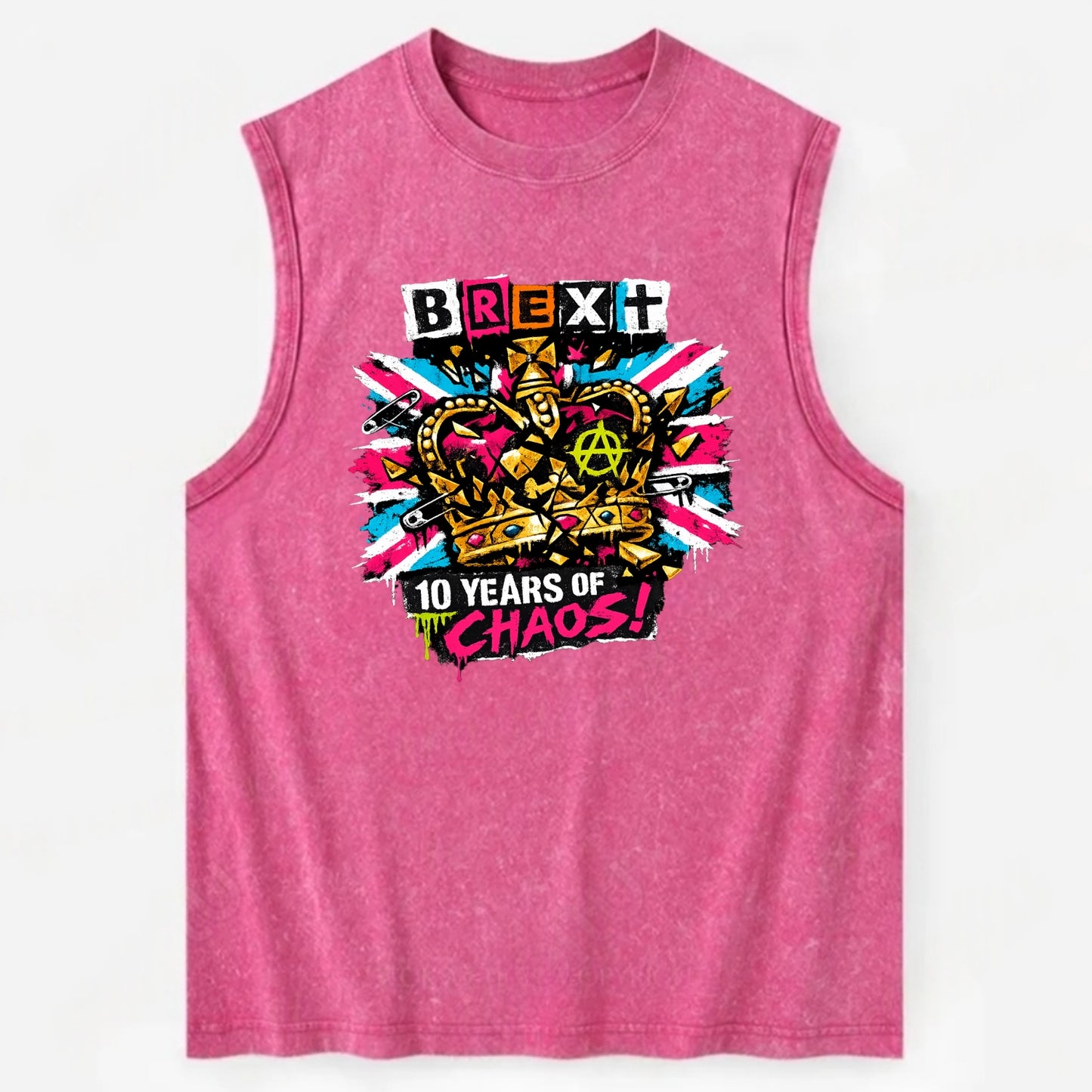 BROKEN CROWN | Shattered British crown | Gold fragments scattered | Power - Vintage Washed Tank - Pink