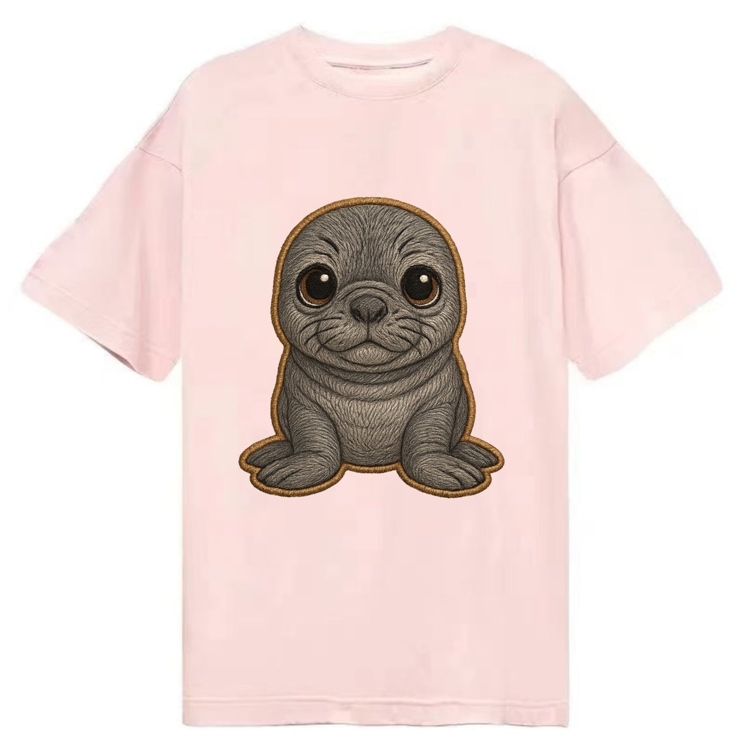 Baby Elephant Seal - gray wrinkly, tiny trunk nose, big dark eyes, front-facing, - Classic T-shirt - Pink