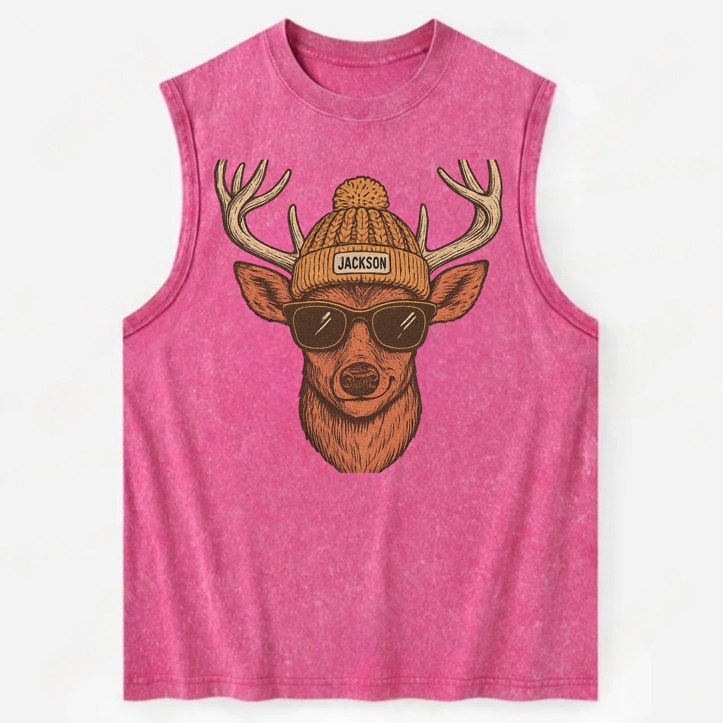 Mississippi White-tailed Deer wearing Jackson beanie with pom pom and - Vintage Washed Tank - Pink