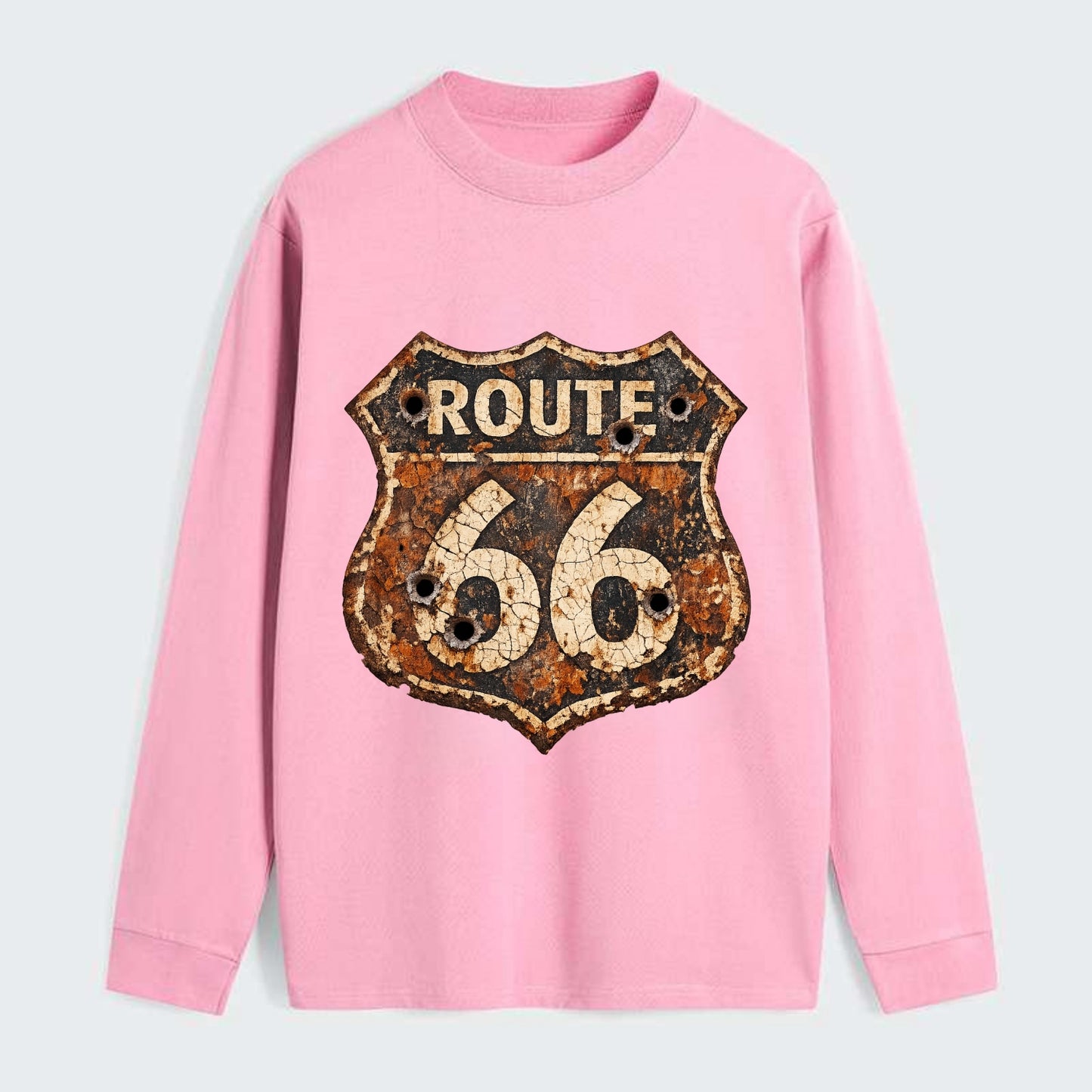 WEATHERED MARKER | Rust-aged Route 66 sign | Desert sun-bleached | - Classic Long Sleeve Shirt - Pink