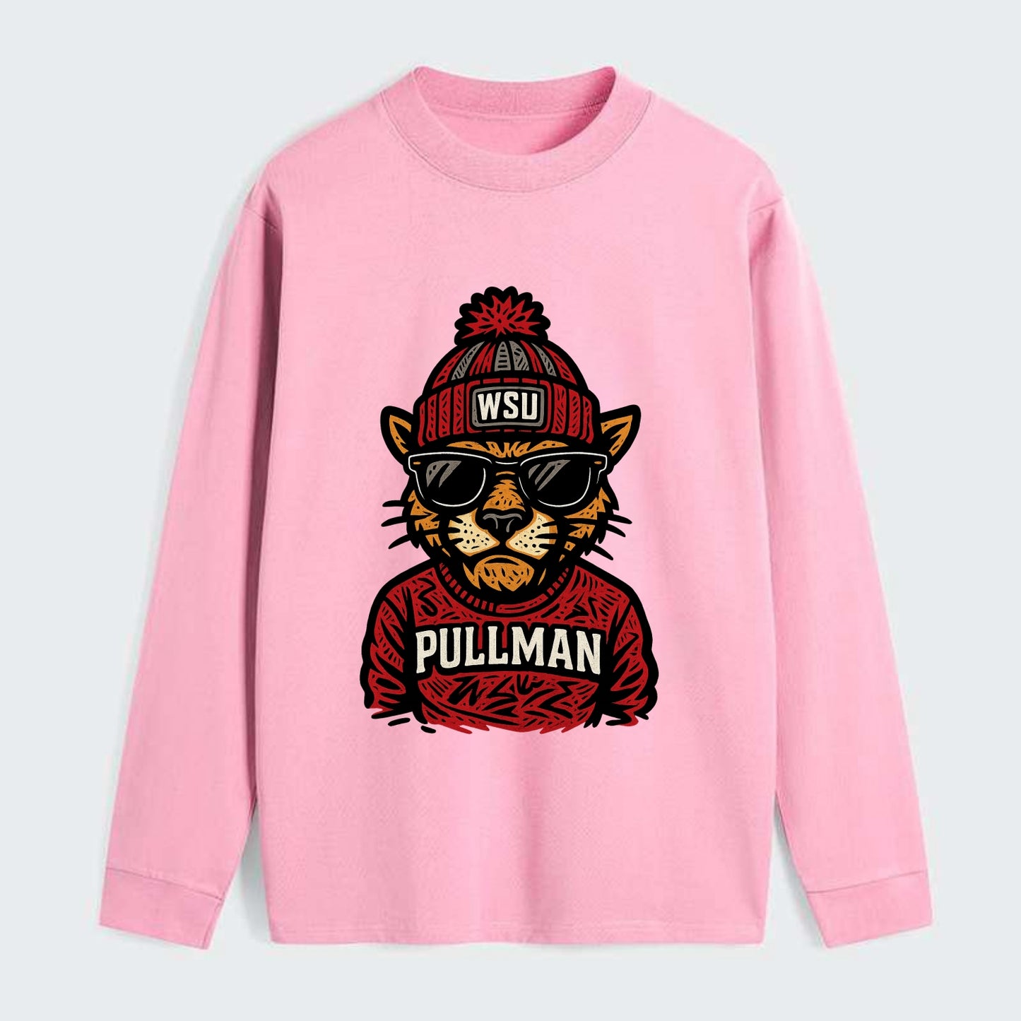 Pullman Cougar wearing Washington State beanie with WSU patch - Classic Long Sleeve Shirt - Pink