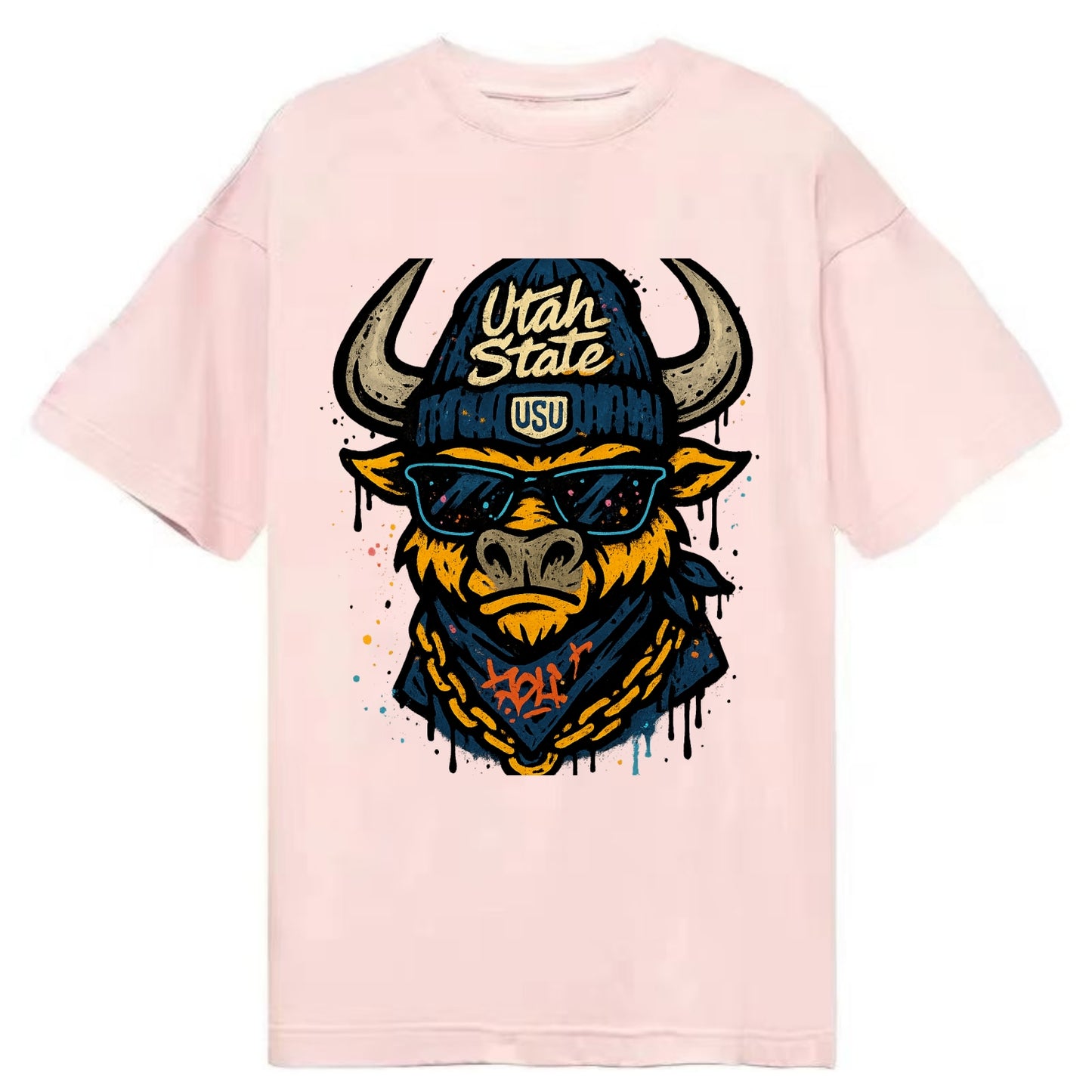 Logan Aggie wearing Utah State beanie with USU patch - Classic T-shirt - Pink
