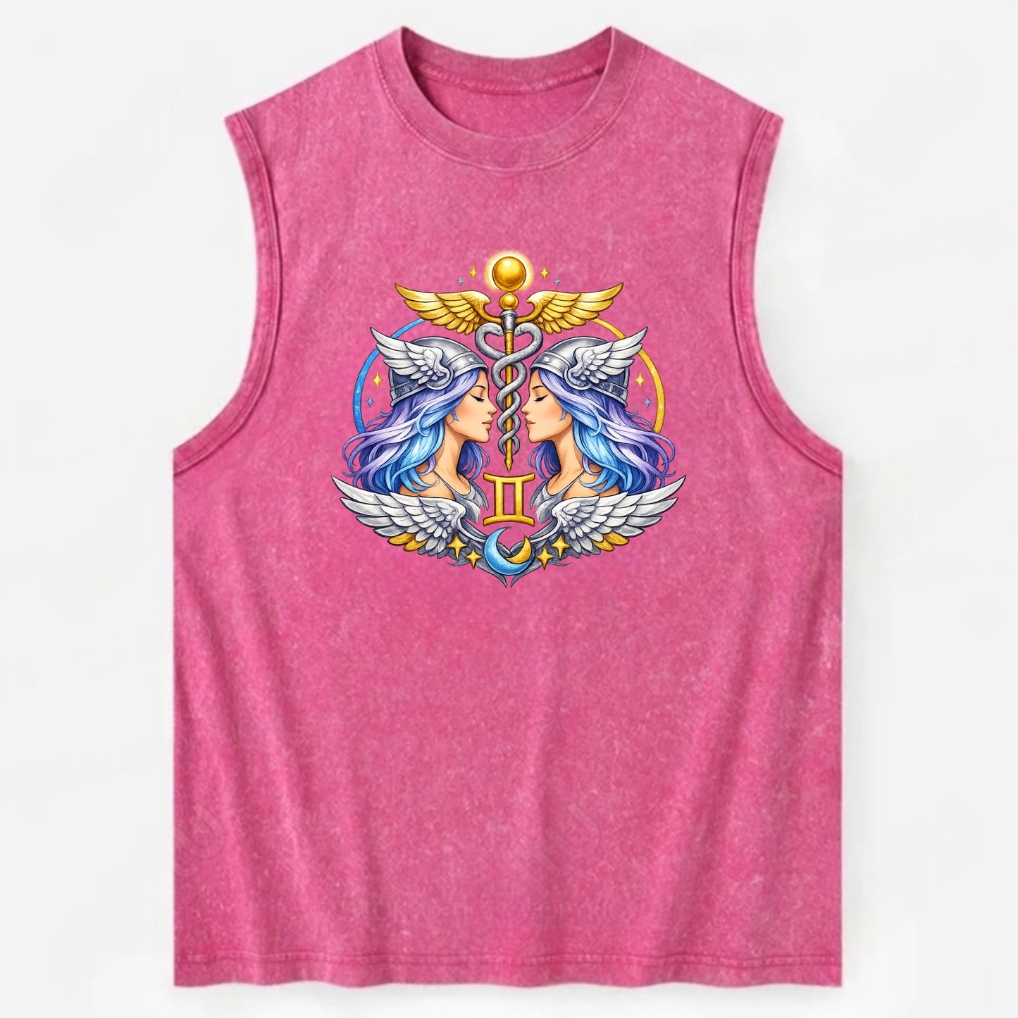 MERCURY WINGS | Winged messenger symbol | Caduceus staff | Swift - Vintage Washed Tank - Pink