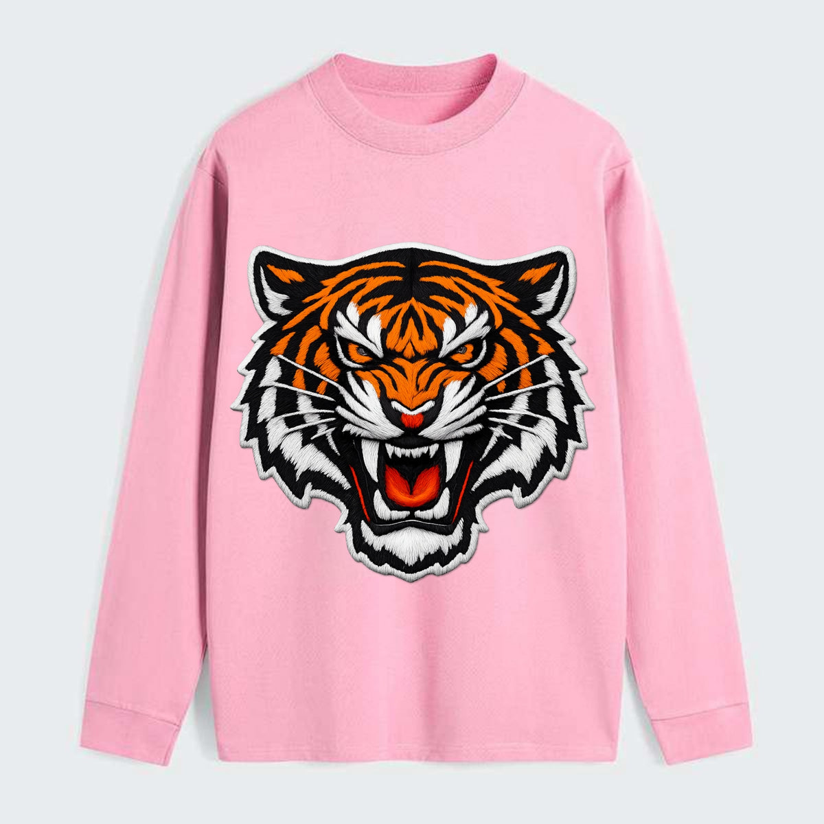 TIGER STRIPES FACE - fierce tiger face in orange, black and white , - Classic Long Sleeve Shirt - Pink