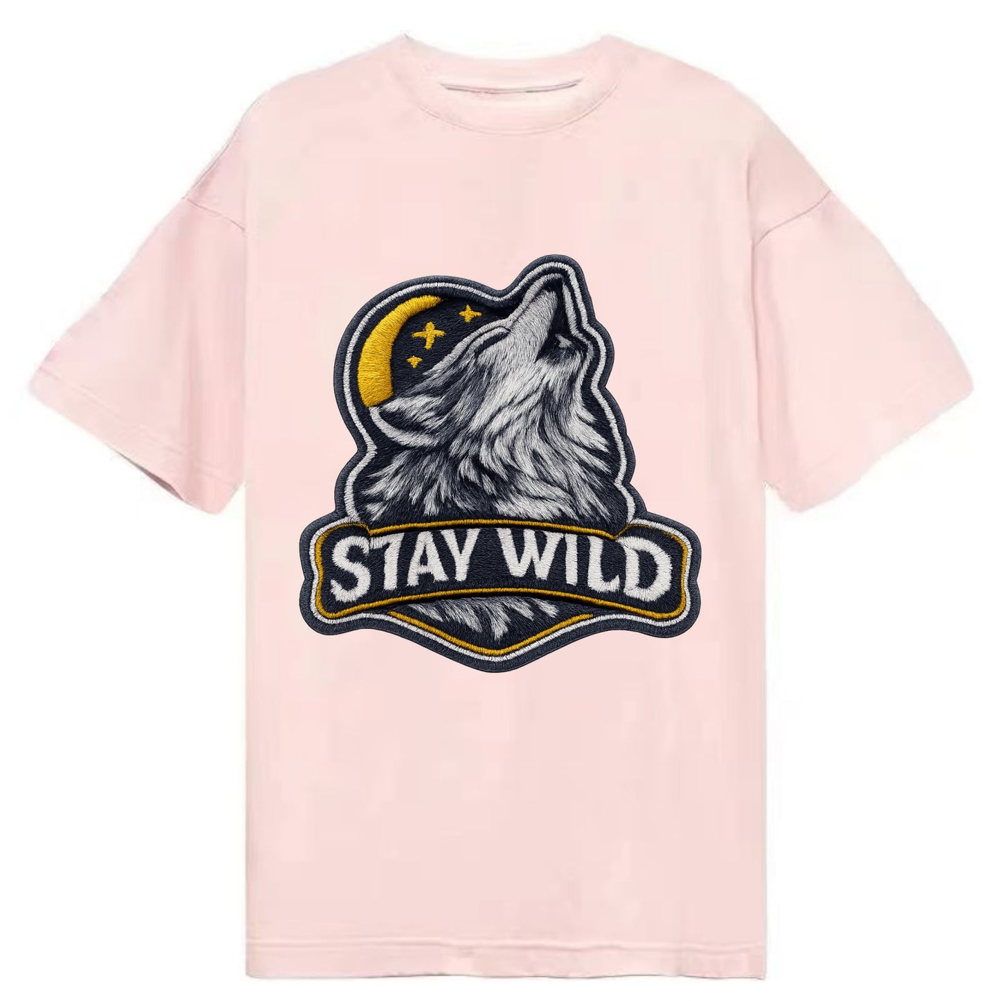 STAY WILD - wolf with text in gray , free spirit - Classic T-shirt - Pink