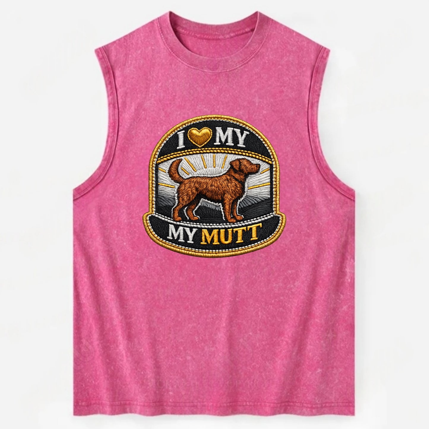 I LOVE MY MUTT - mixed breed silhouette in brown , rescue pride - Vintage Washed Tank - Pink