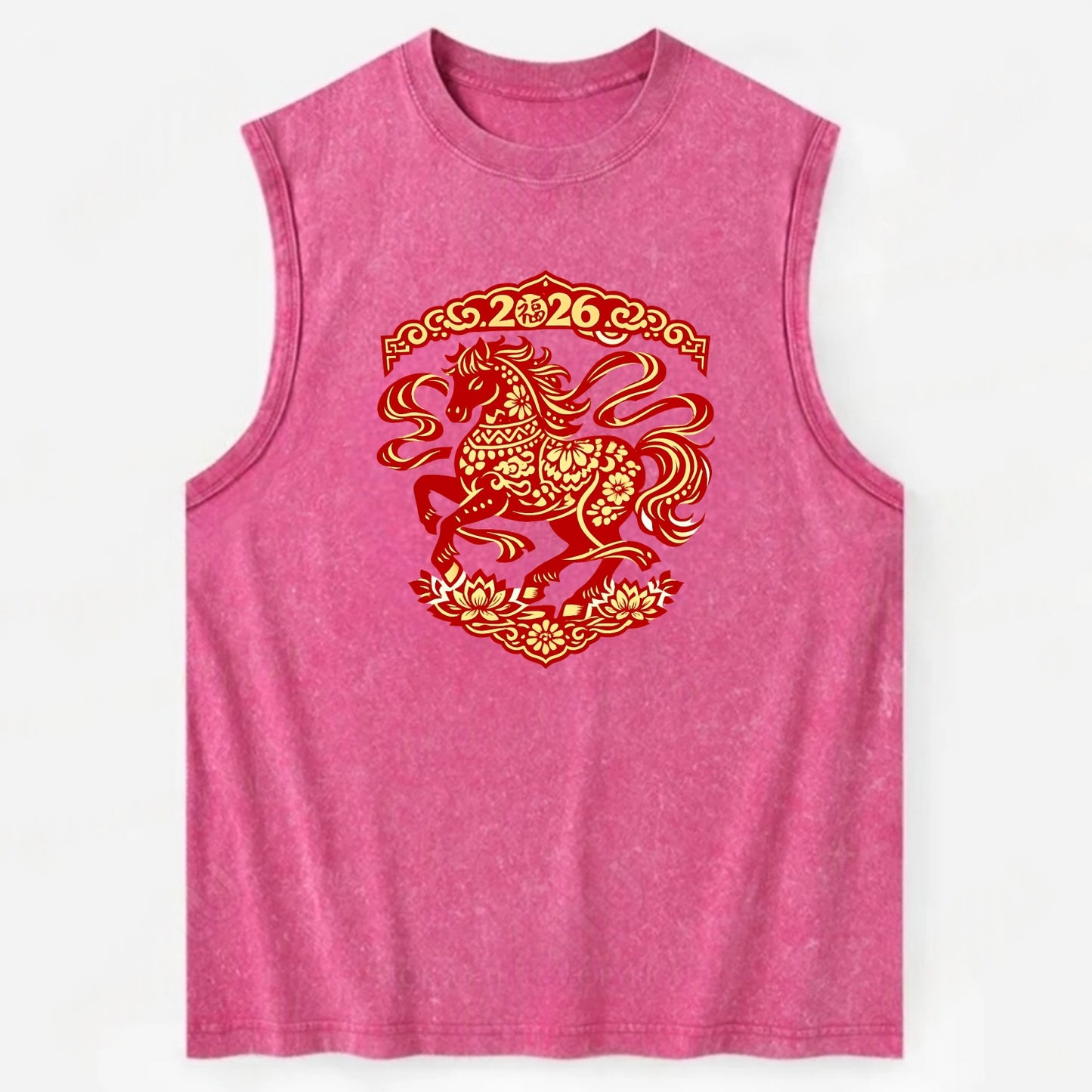DANCING HORSE | Elegant prancing horse in motion | Graceful curved pose | - Vintage Washed Tank - Pink