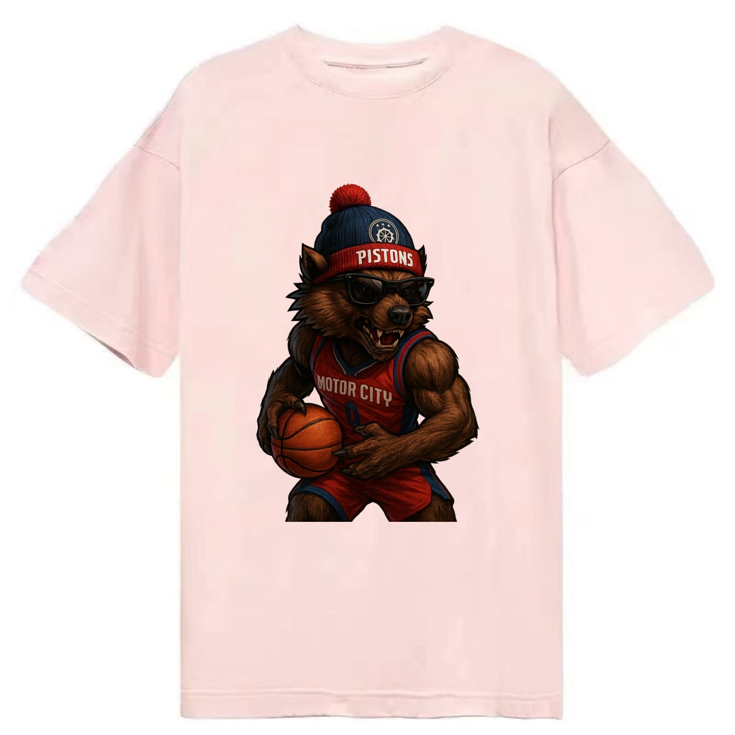 Motor City Wolverine wearing Pistons beanie with gear patch and wayfarer - Classic T-shirt - Pink