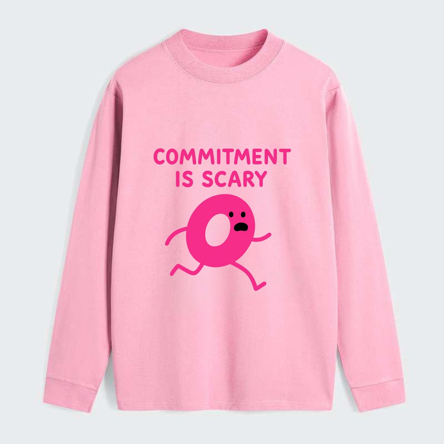 COMMITMENT IS SCARY | Terrified ring running away - Classic Long Sleeve Shirt - Pink