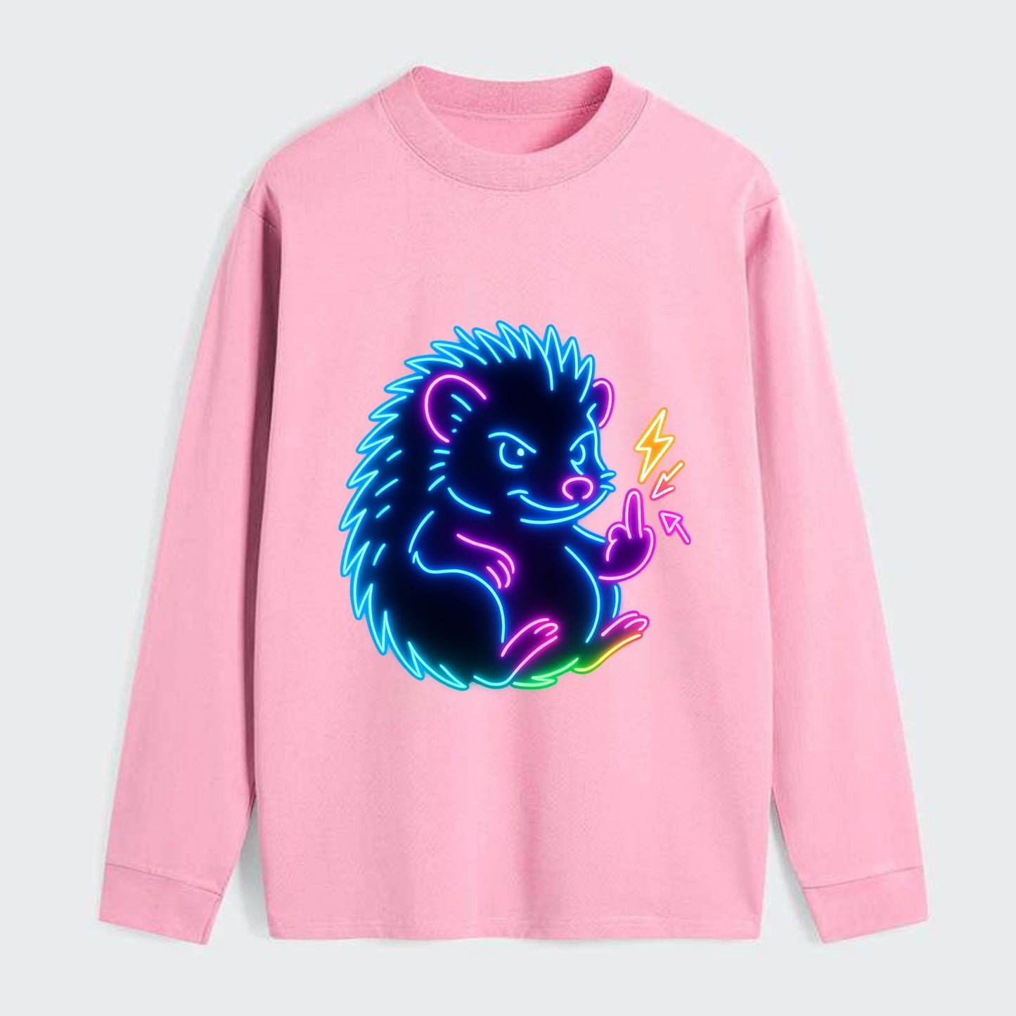 tiny hedgehog curled up slightly, one little paw raised flipping the - Classic Long Sleeve Shirt - Pink