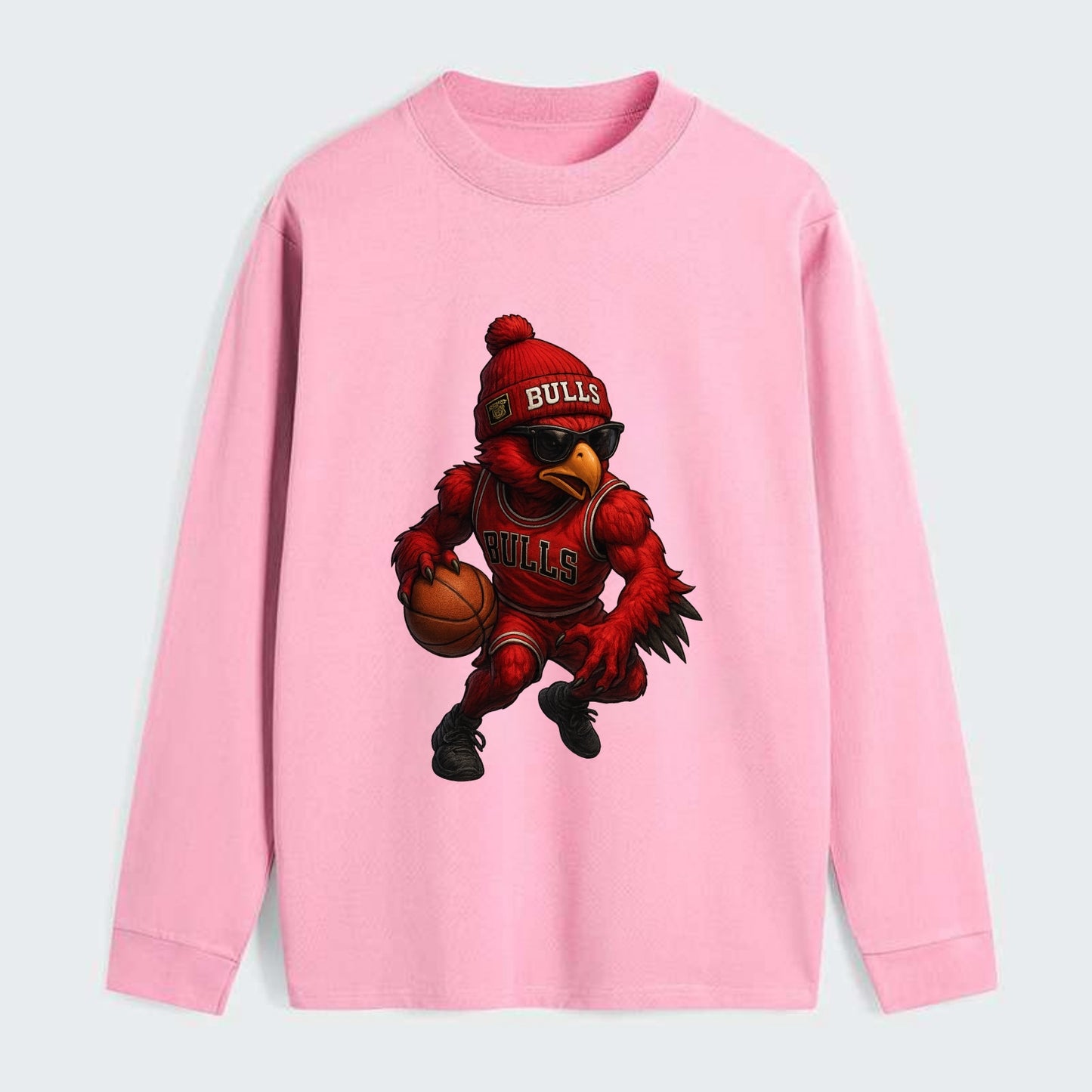 Windy City Hawk wearing Bulls beanie with six rings patch and wayfarer - Classic Long Sleeve Shirt - Pink