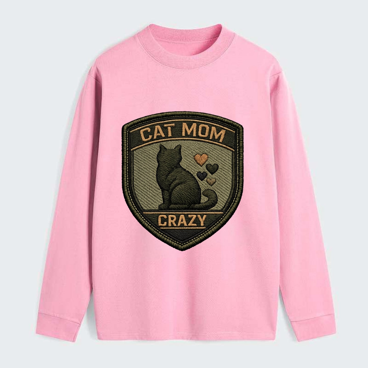 CAT MOM CRAZY - cat silhouette with hearts in purple , cat lady - Classic Long Sleeve Shirt - Pink