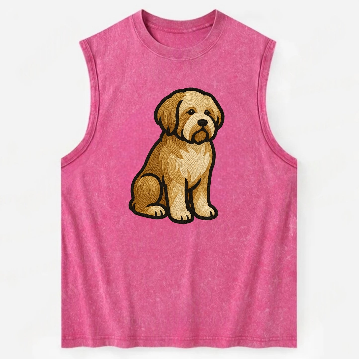 Tibetan Terrier - Gold and white embroidered sitting pose - Vintage Washed Tank - Pink