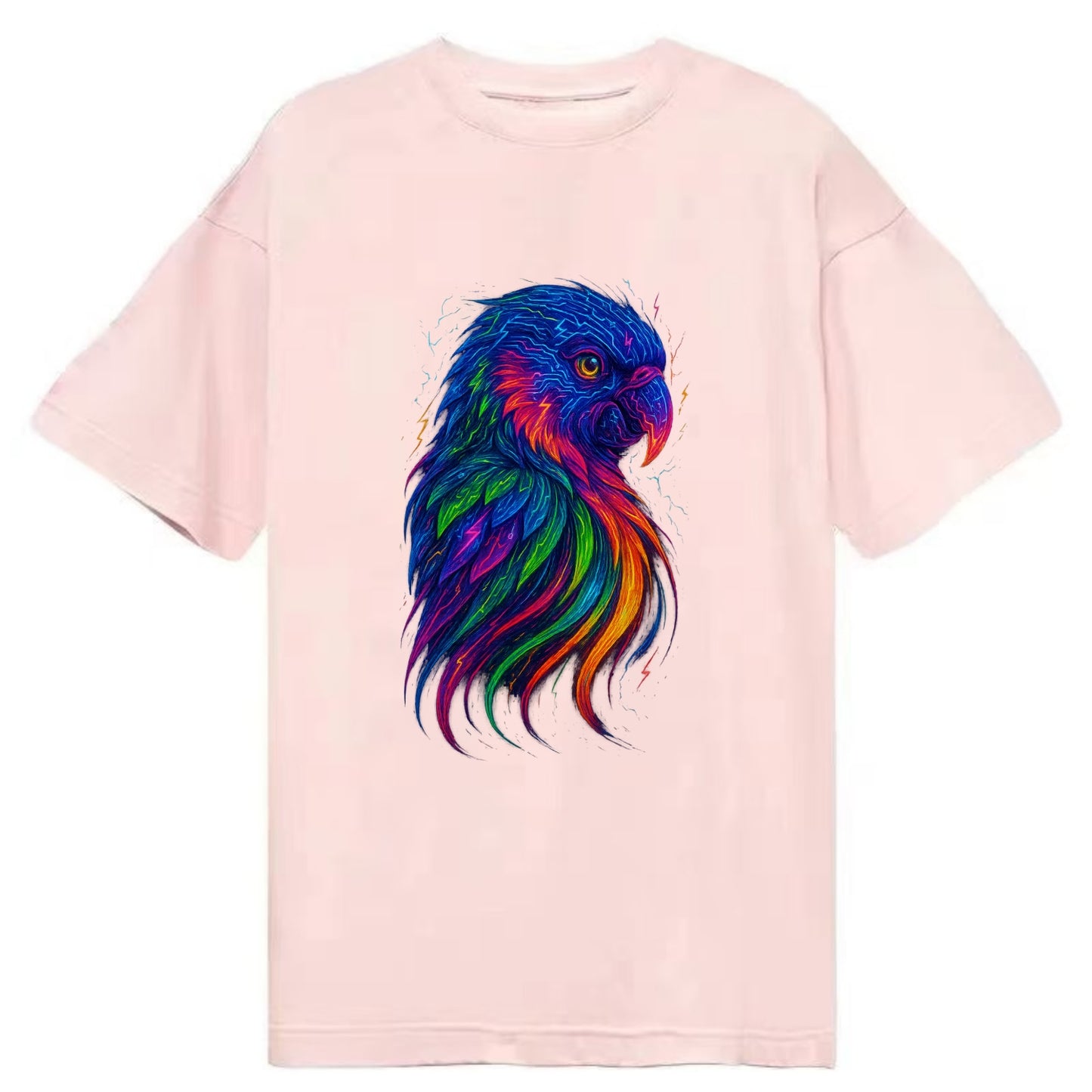 Vibrant parrot with feathers flowing into tropical rainbow streams, every color - Classic T-shirt - Pink