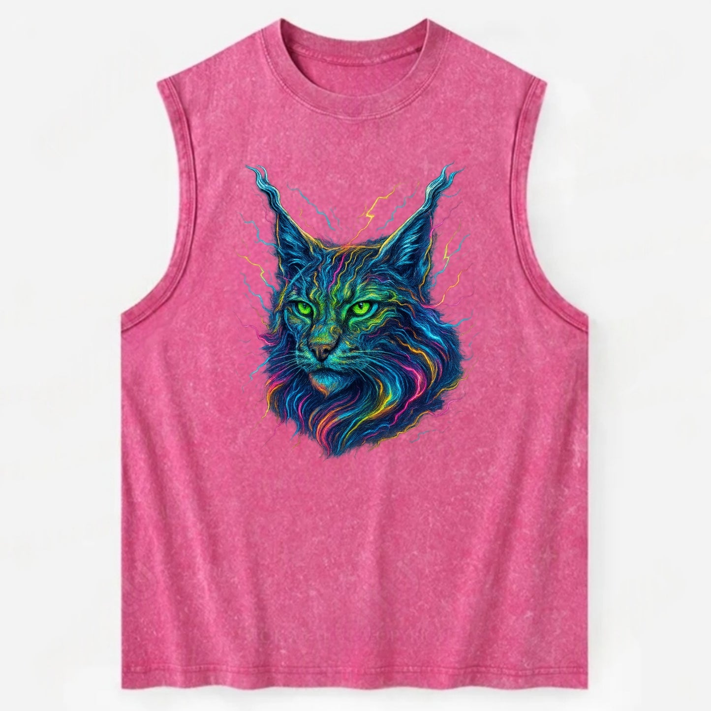 Wild lynx with ear tufts transforming into liquid mercury flows, silver and - Vintage Washed Tank - Pink