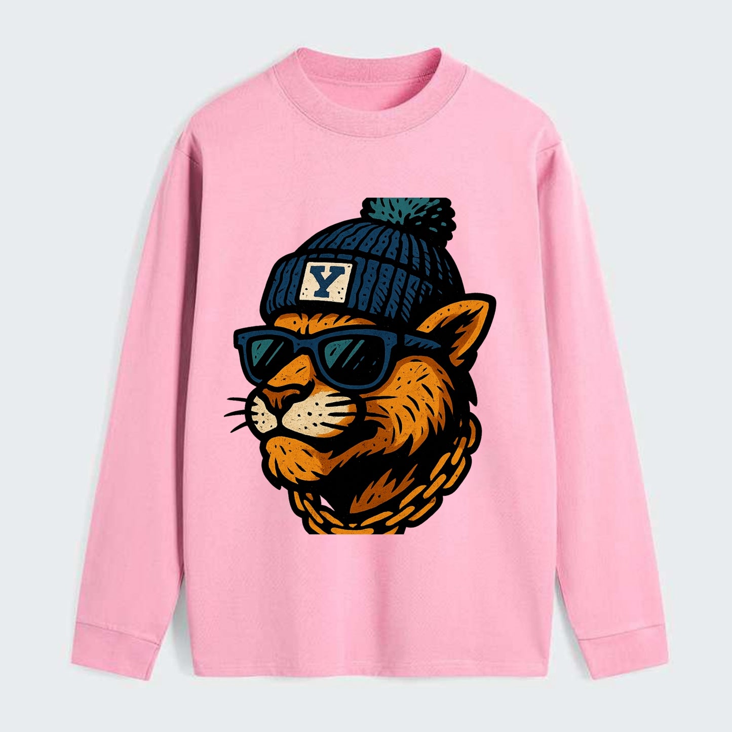 Provo Cougar wearing BYU beanie with Y patch - Classic Long Sleeve Shirt - Pink