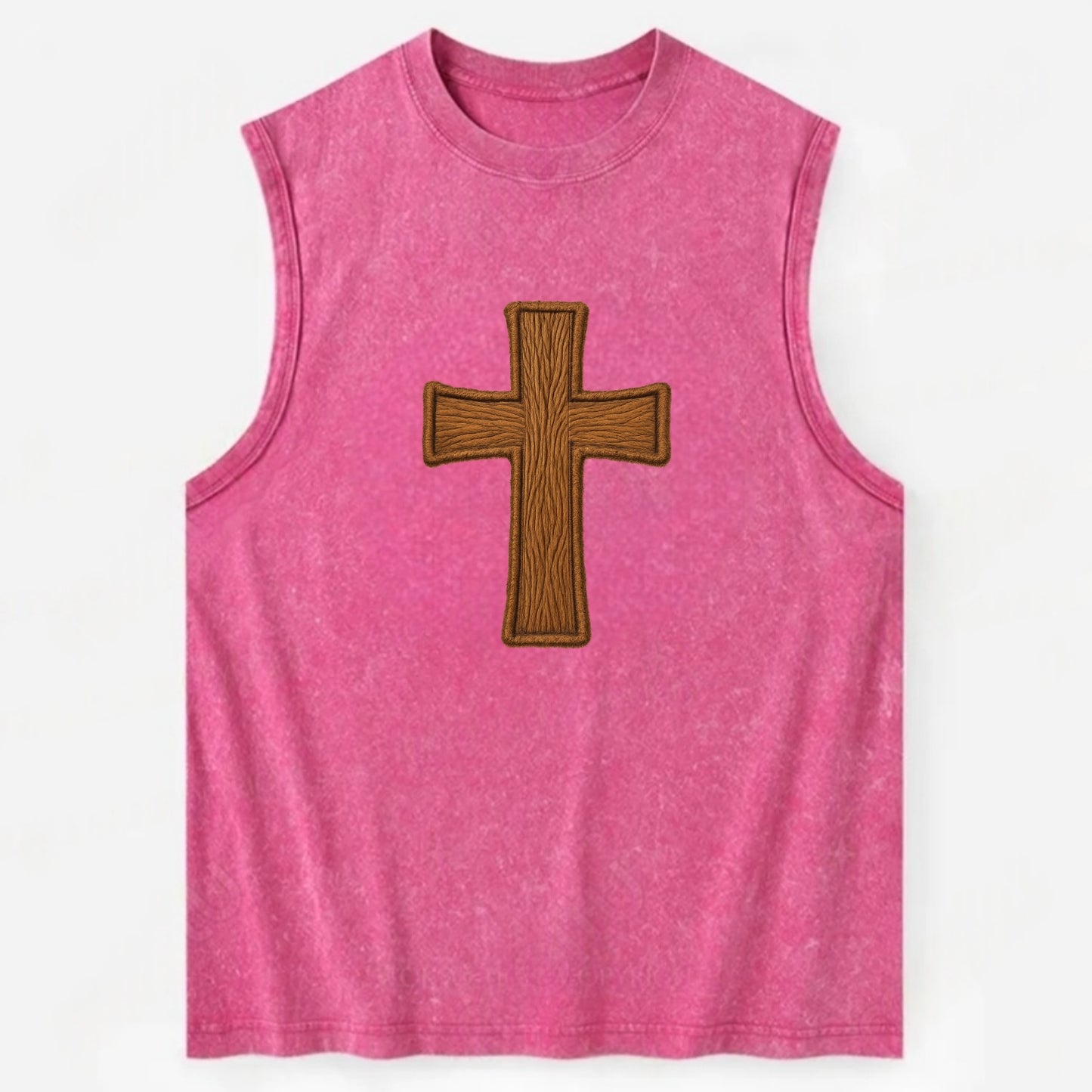 Carved Cross - Vintage Washed Tank - Pink