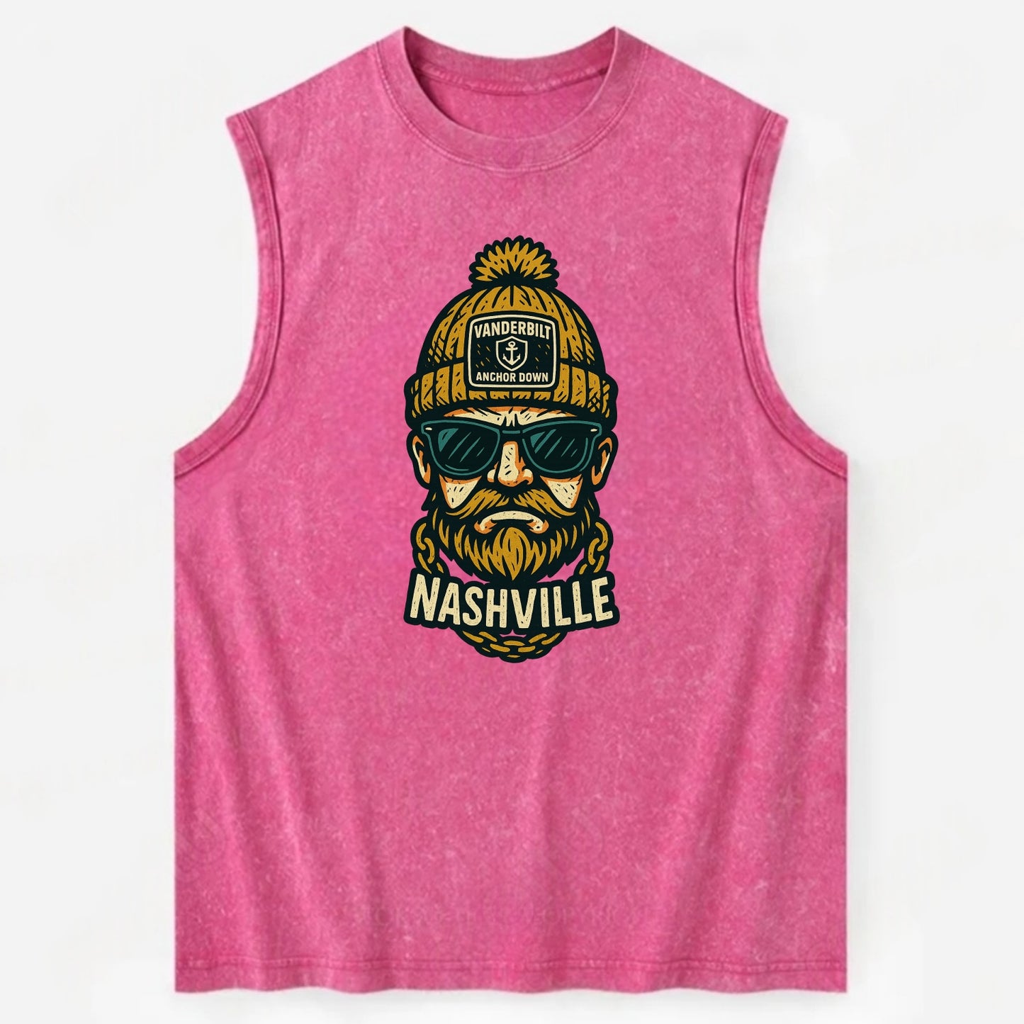 Nashville Commodore wearing Vanderbilt beanie with anchor patch - Vintage Washed Tank - Pink