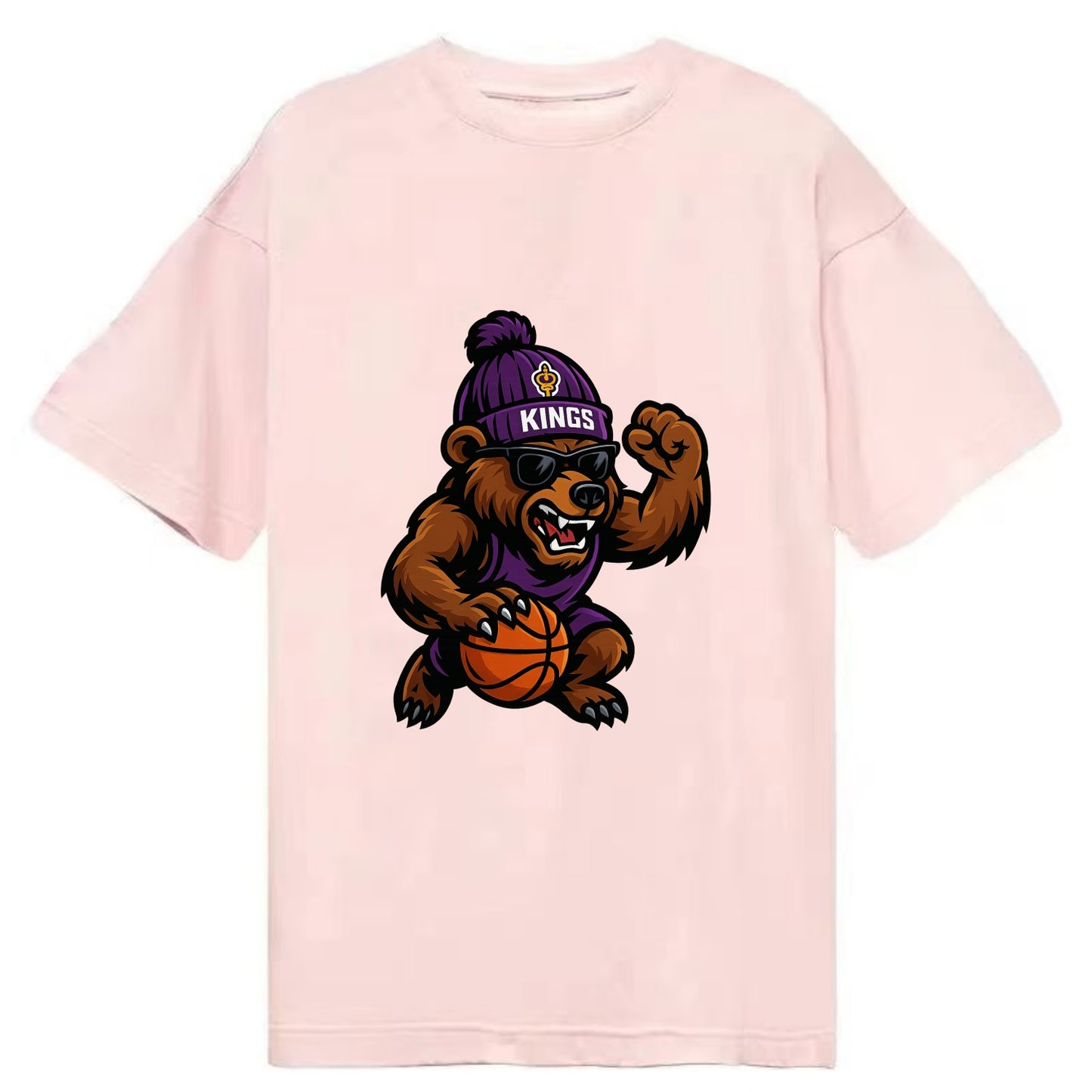 California Grizzly wearing Kings beanie with royal scepter patch and wayfarer - Classic T-shirt - Pink