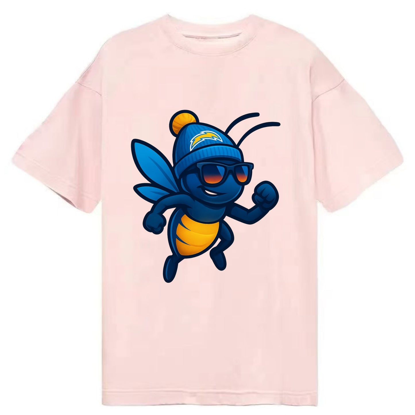 LA Lightning Bug wearing Chargers powder blue and gold beanie with pom pom and - Classic T-shirt - Pink