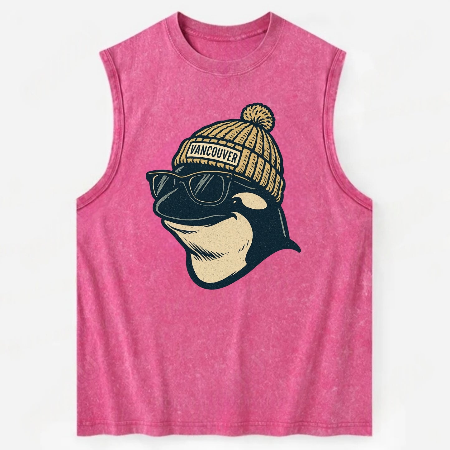 Vancouver Orca wearing Vancouver beanie - Vintage Washed Tank - Pink