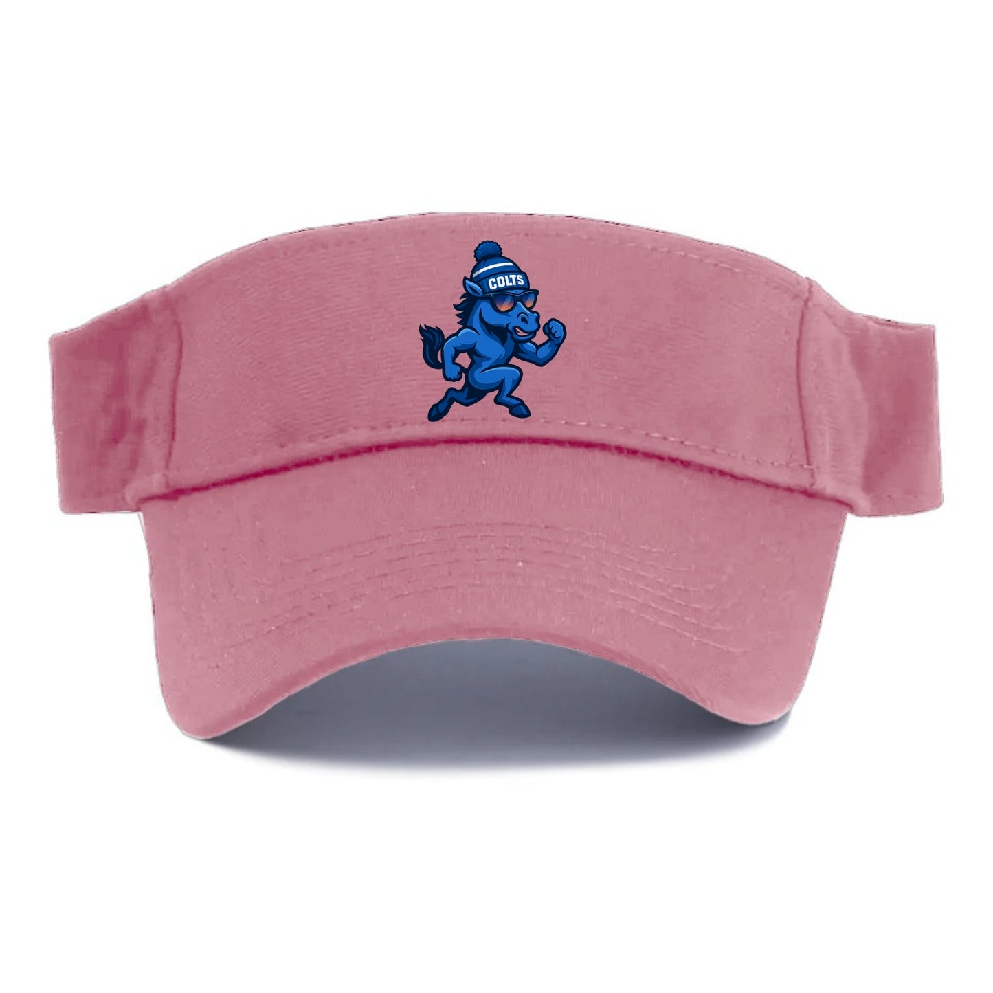 Indianapolis Colt Horse wearing Colts blue and white beanie with pom pom and wayfarer - Visor - Pink