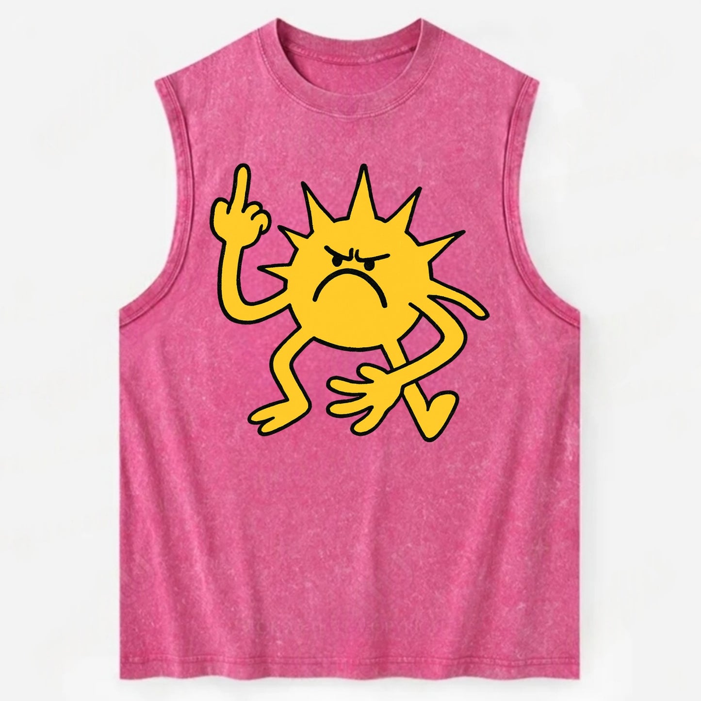 MORNINGS ARE PUNISHMENT | Grumpy sun with middle finger - Vintage Washed Tank - Pink