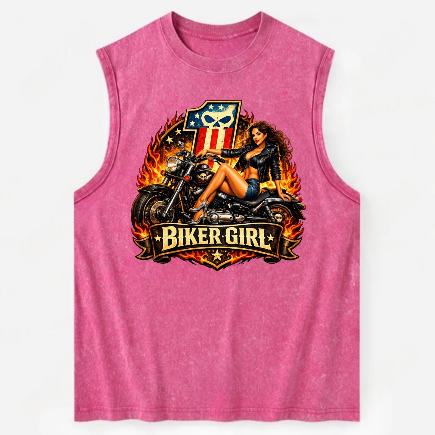 Vintage Biker Pin Up - Vintage Washed Tank - Pink
