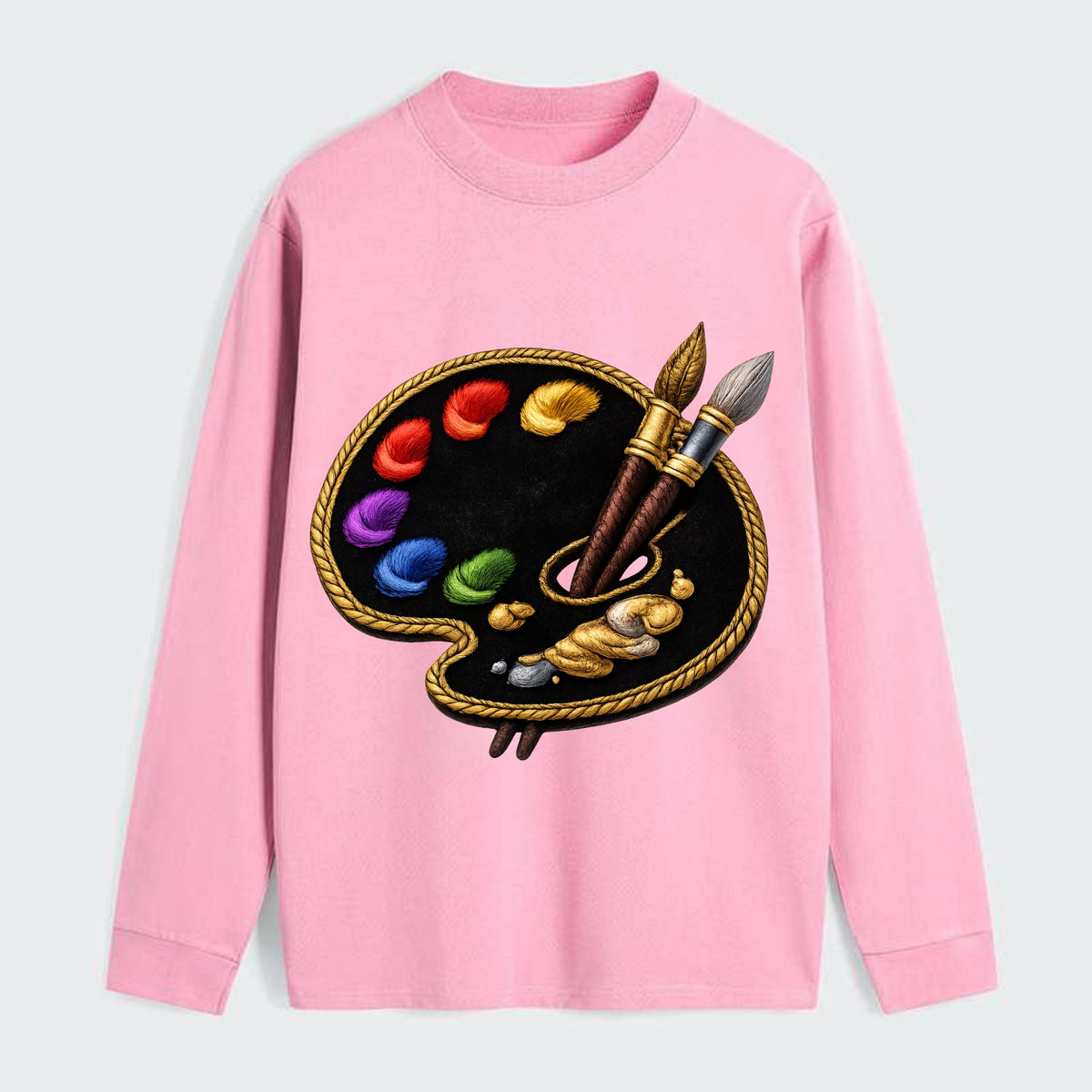 PAINT PALETTE - artist palette with brushes in rainbow and brown , - Classic Long Sleeve Shirt - Pink