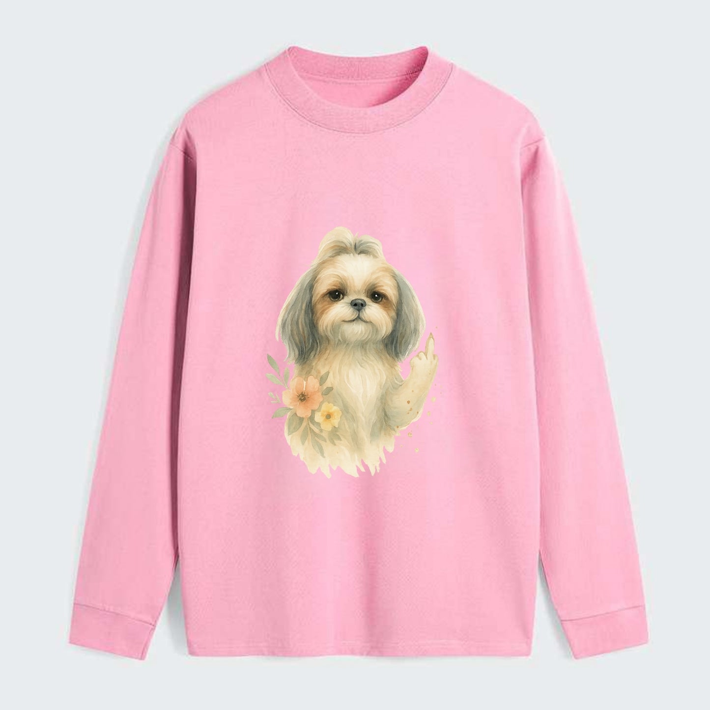 Shih Tzu with long flowing silky hair, tiny paw showing attitude - Classic Long Sleeve Shirt - Pink