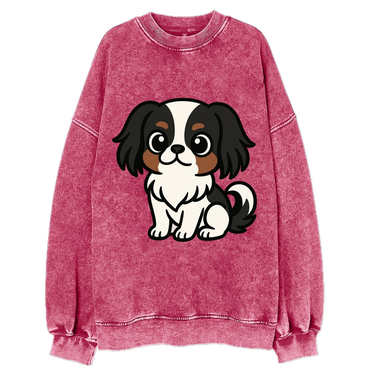 Japanese Chin - Black and white sitting pose - Vintage Sweatshirt - Pink