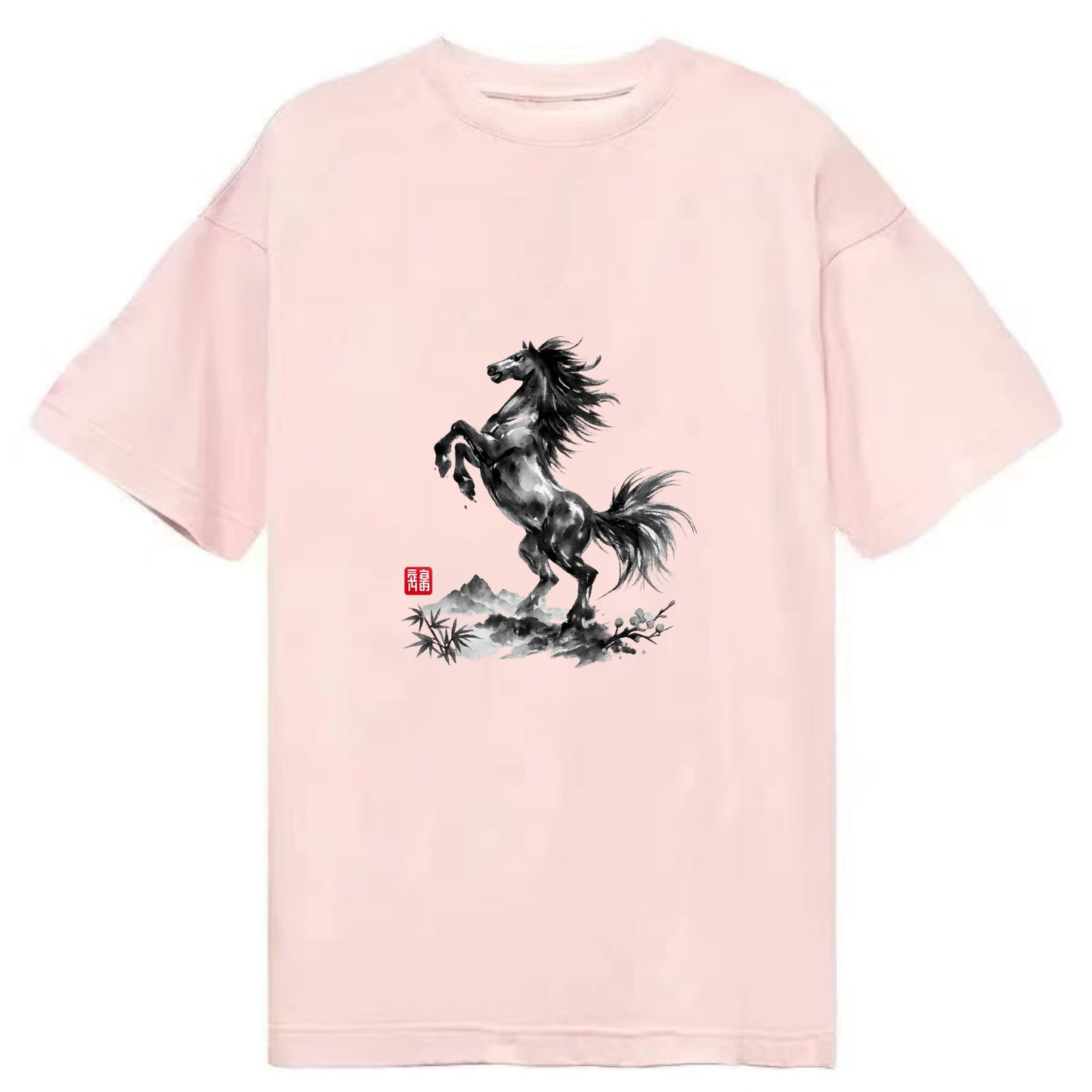 WILD STALLION | Powerful stallion rearing up | Windswept mane and tail | Mountain - Classic T-shirt - Pink