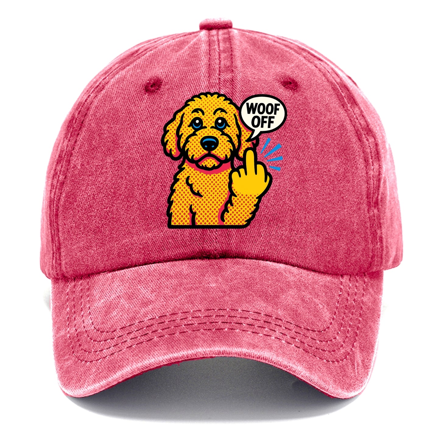 Goldendoodle with teddy bear face and curly golden coat, friendly paw flipping off - Classic Cap - Pomegranate Blush(Pink)