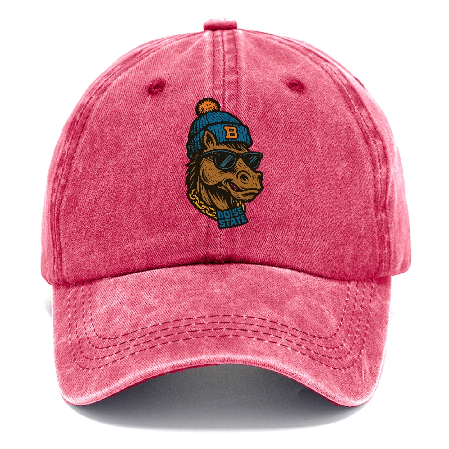 Boise Bronco wearing Boise State beanie with B patch - Classic Cap - Pomegranate Blush(Pink)