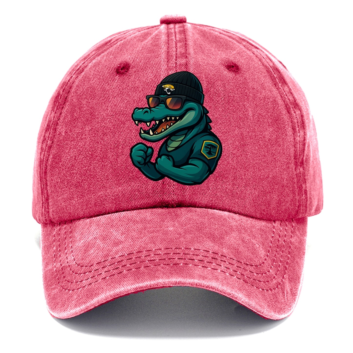 Jacksonville Alligator wearing Jaguars beanie with swamp patch and wayfarer sunglasses - Classic Cap - Pomegranate Blush(Pink)
