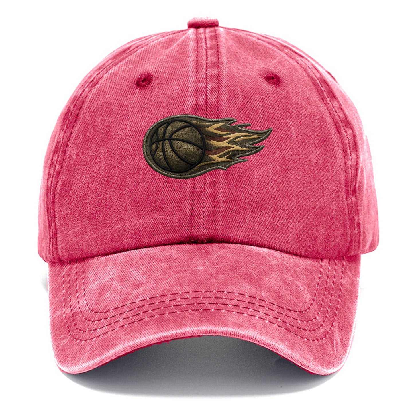 Embroidered patch design - BASKETBALL FLAMING BALL - basketball with flames in orange - Classic Cap - Pomegranate Blush(Pink)